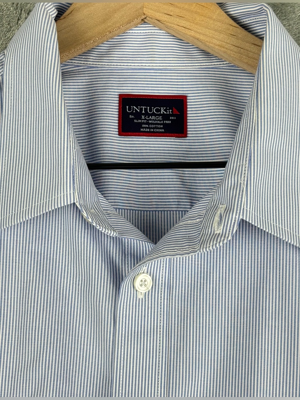 UNTUCKit Shirt Mens XL Blue White Stripe Bordeaux Slim Fit WF Preppy Office